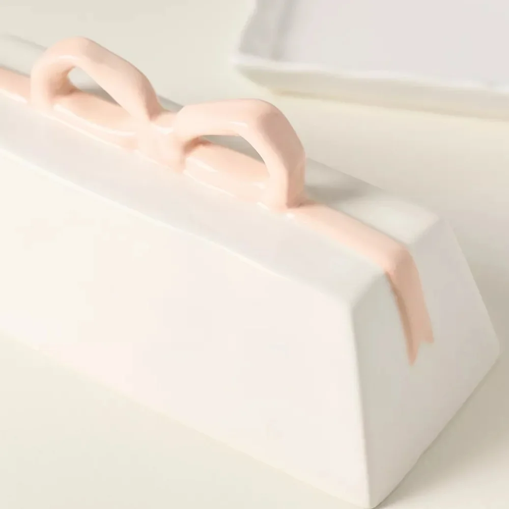 Anthropologie Benedita Pink Bow Butter Dish, NIB - Picture 2 of 3